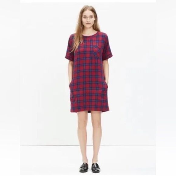 Madewell Edina Tee Shirt Mini Plaid Check Dress Flannel size XXS - Picture 1 of 10